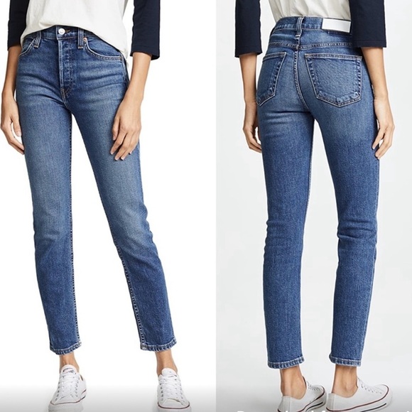 Re/Done High Rise Ankle jeans Button fly Stretch denim Tapered leg Size 29 - Picture 1 of 12